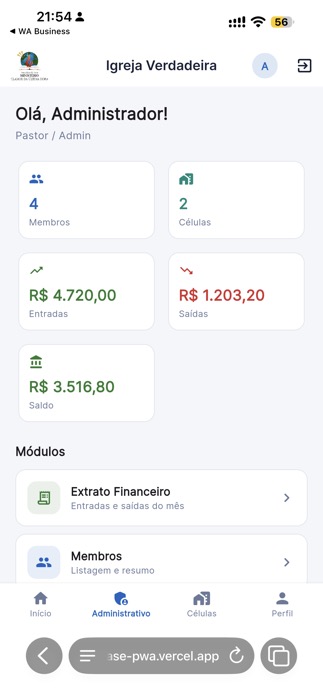 Painel administrativo no app