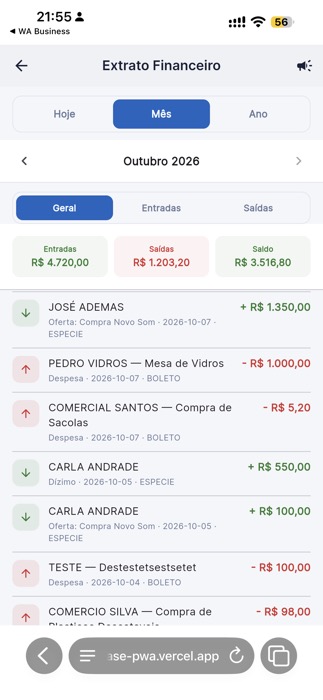 Extrato financeiro no app